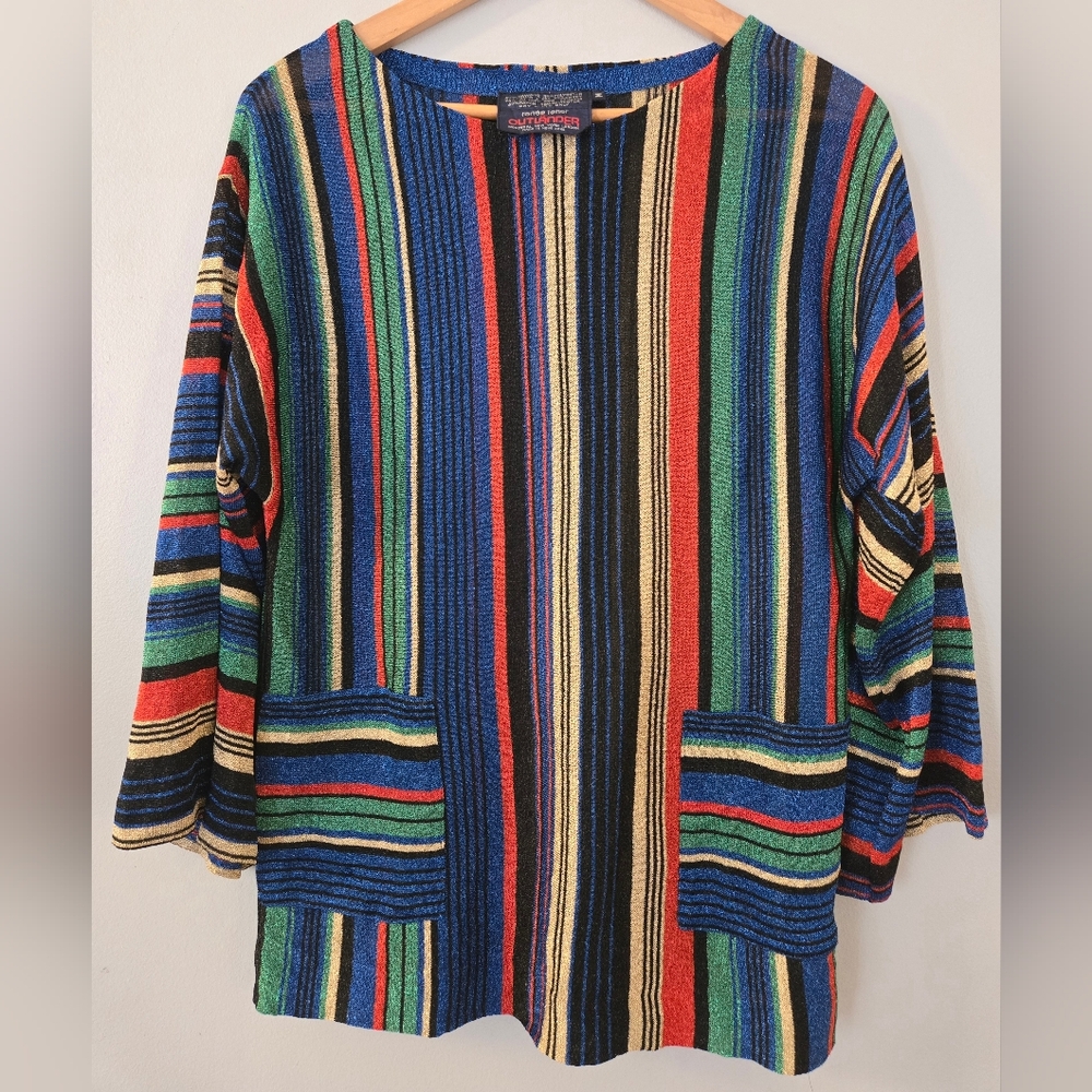 Vintage 1970's Renee Tener x OUTLANDER Striped Top Knit Size M, 3/4‎ Sleeve